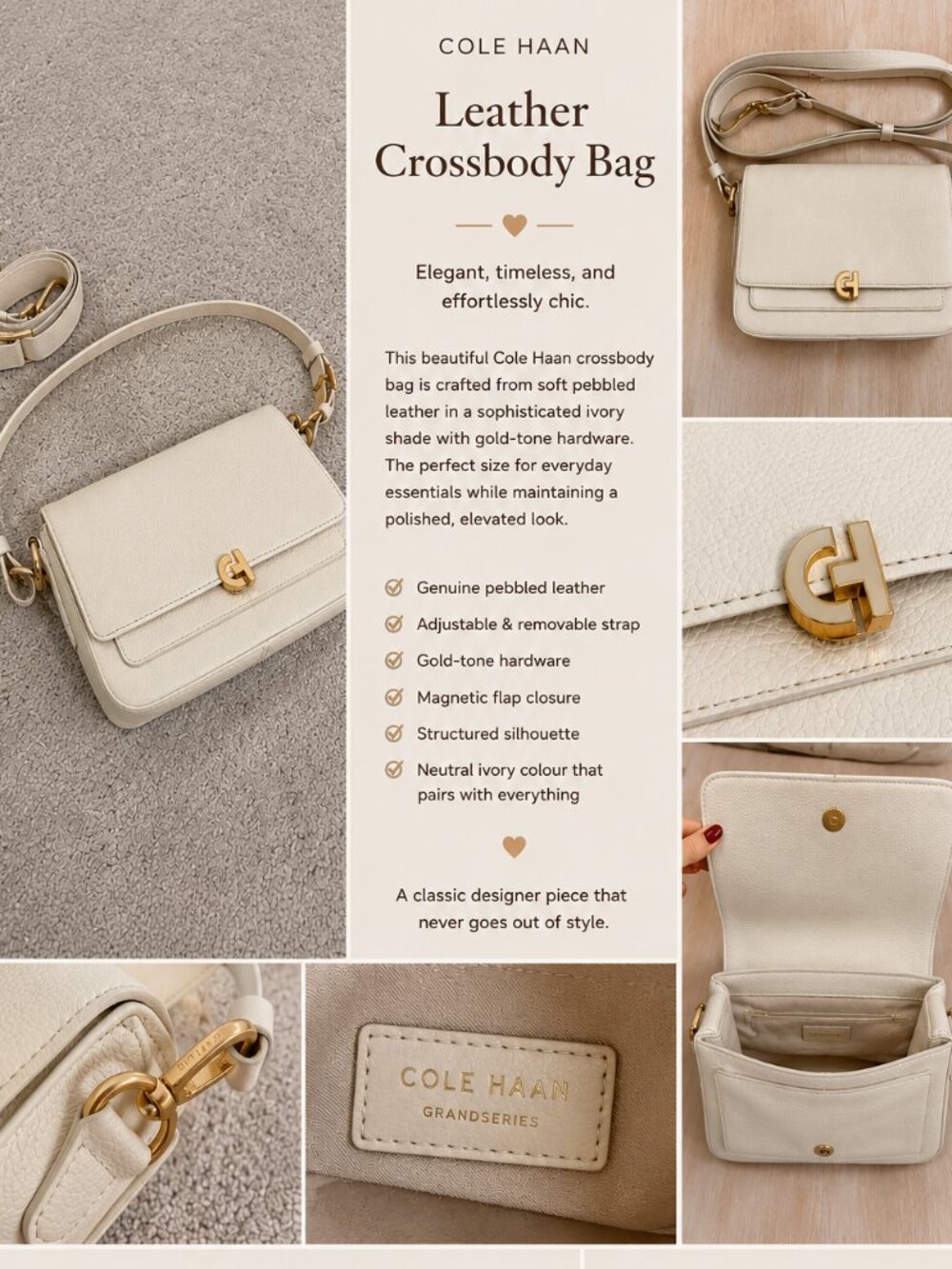Cole Haan Leather Crossbody Bag 🤍✨